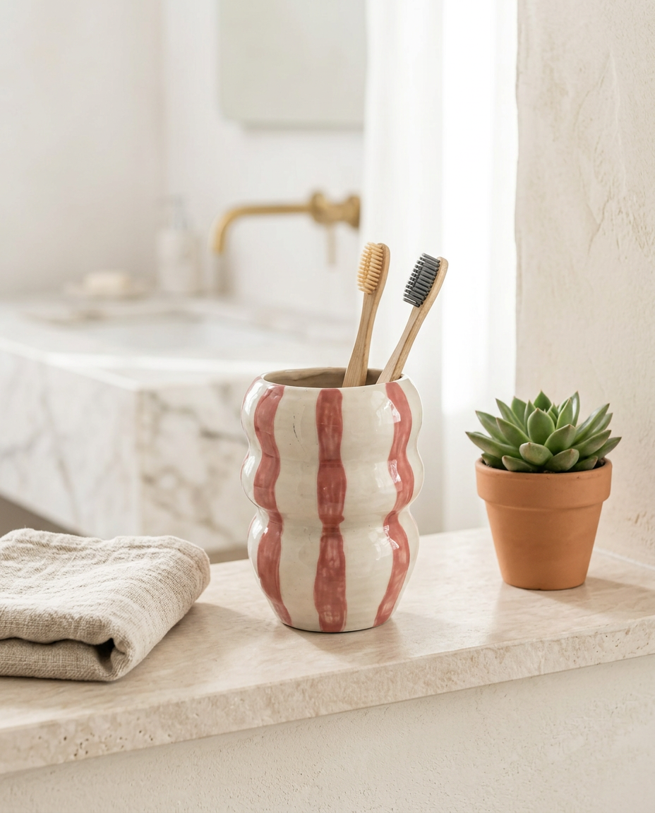 Pot rayé rose ceramic home